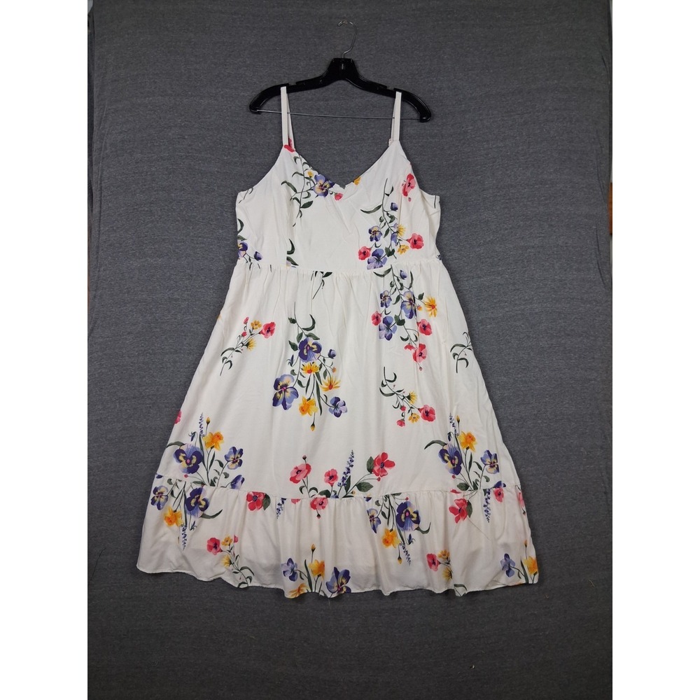 Old Navy Dress 2XL White Floral Tiered Smocked Tank Dress Garden Cottage Resort